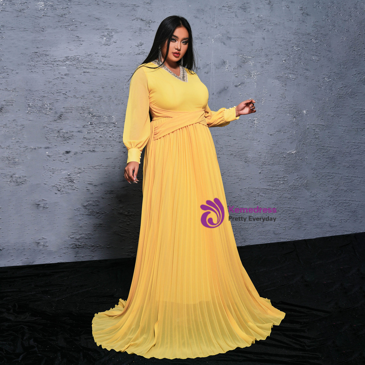 formal yellow dress with sleeves Tina Yellow Formal Maxi Dress - US 16