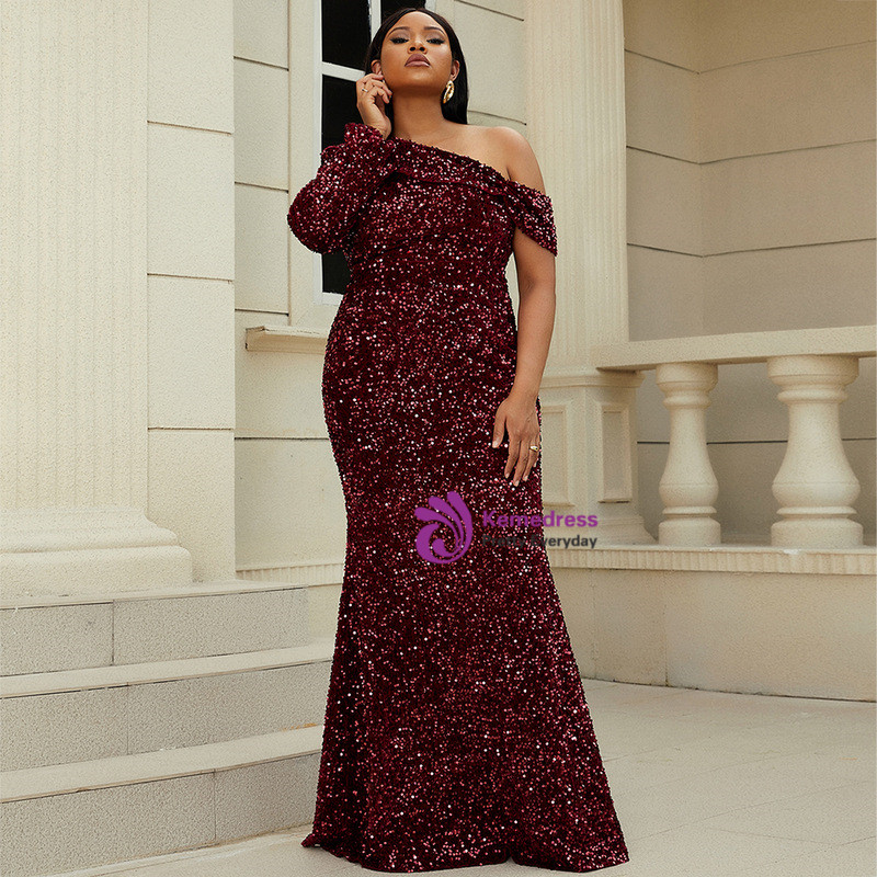 Burgundy Sequins One Shoulder Plus Size Prom Dress Burgundy Sequins One Shoulder Plus Size Prom Dress