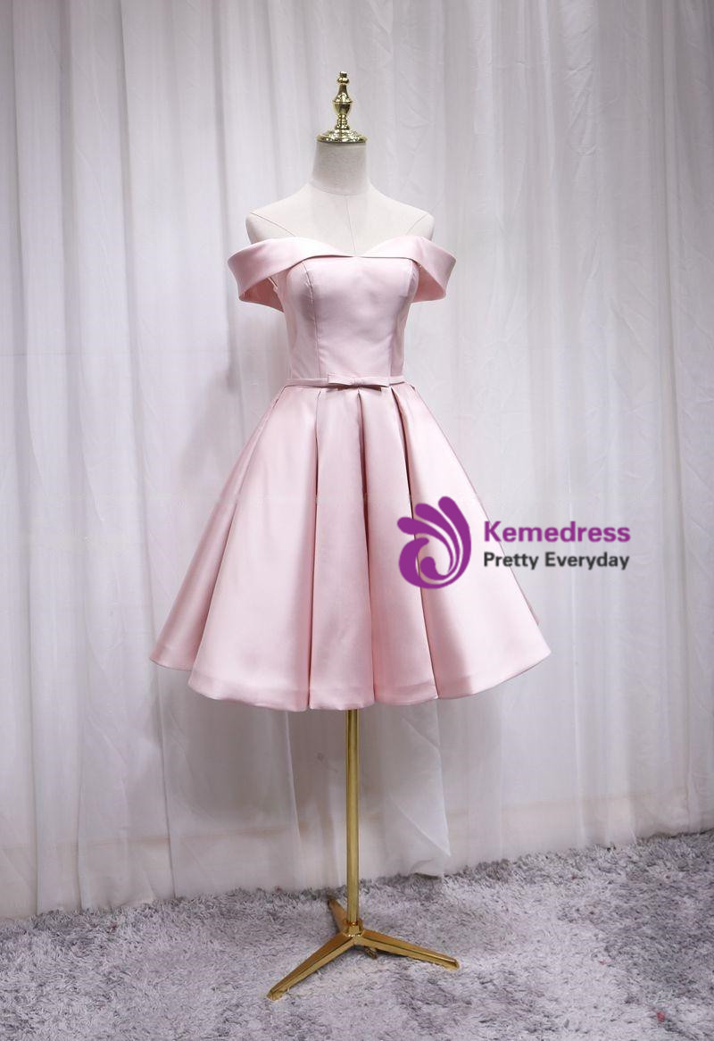 Pink Satin Smooth Strap Waist Irregular Hem Short Skirt Homecoming Dress R3701