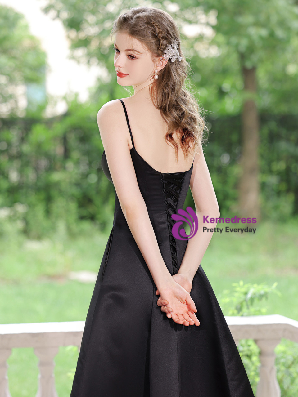 black satin spaghetti strap dress Spaghetti Straps Black Satin Mini Dress