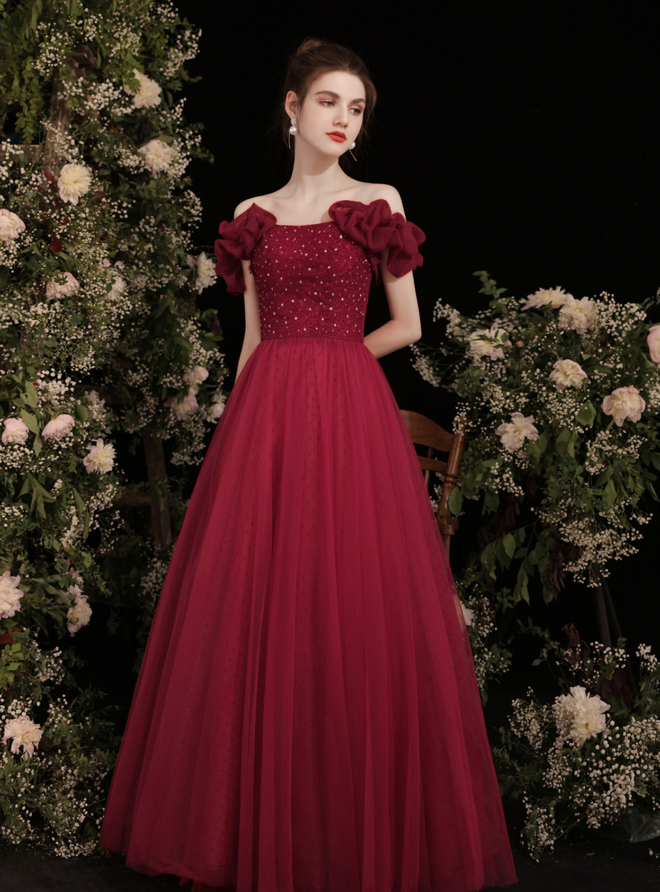 Sexy Burgundy Tulle Beading Prom Dress Sexy Burgundy Tulle Beading Prom Dress