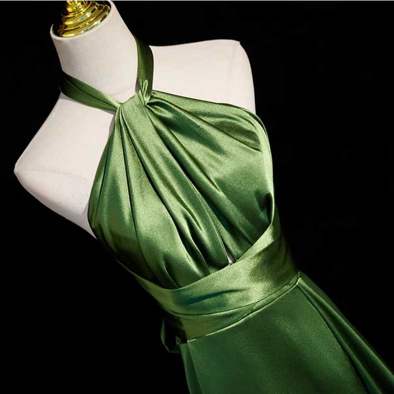 Sexy Green Halter Satin Long Prom Dress Evening Dress Y8431 main image 1