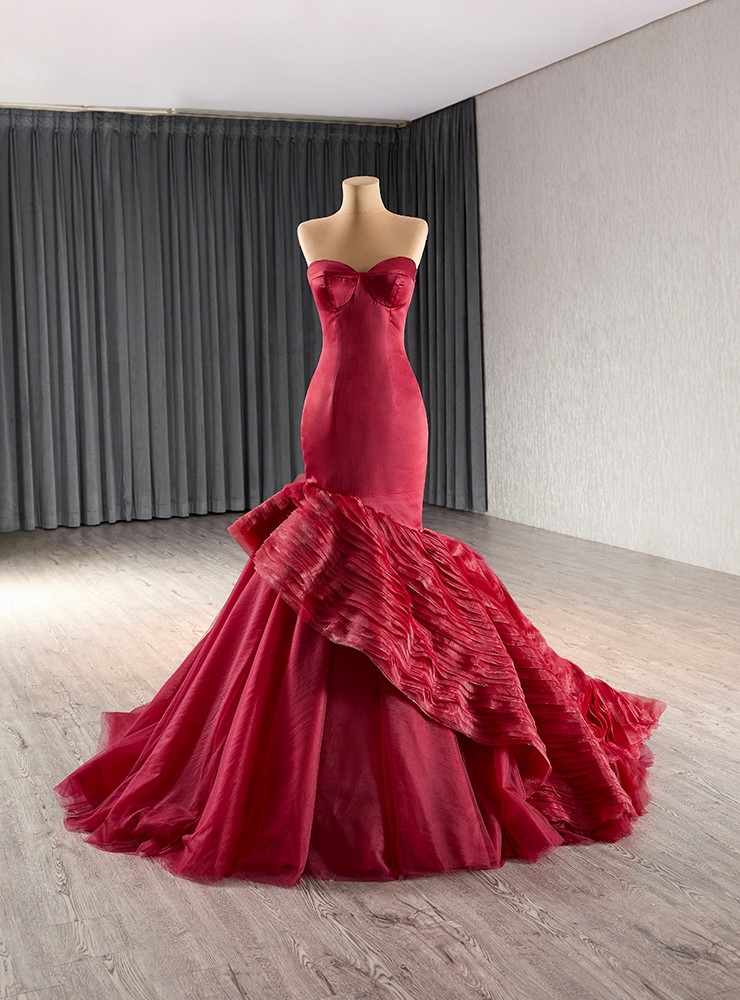 strapless burgundy mermaid dress Burgundy Mermaid Silk Satin Simple Prom Dresses TANYA BRIDAL