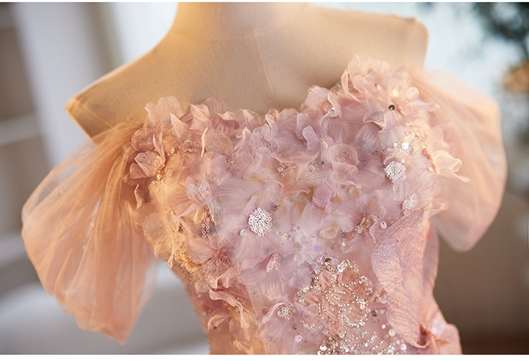 Gorgeous Mermaid Square Neck Pink Long Prom Dress with Flowers main image 0