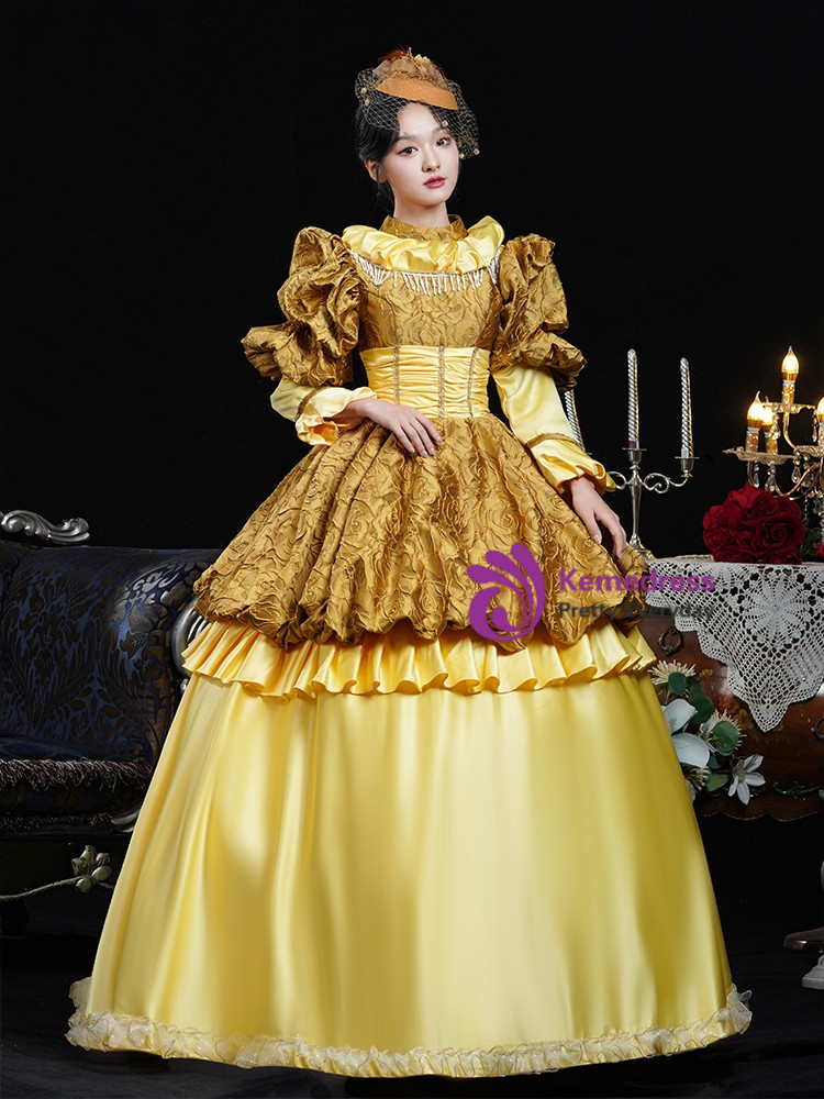 Yellow Long Sleeve Vintage Victorian Dress