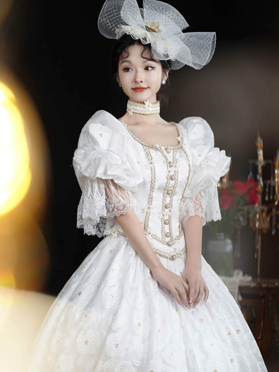 White Puff Sleeve Baroque Victorian Vintage Gown Dress White Puff Sleeve Baroque Victorian Vintage Gown Dress