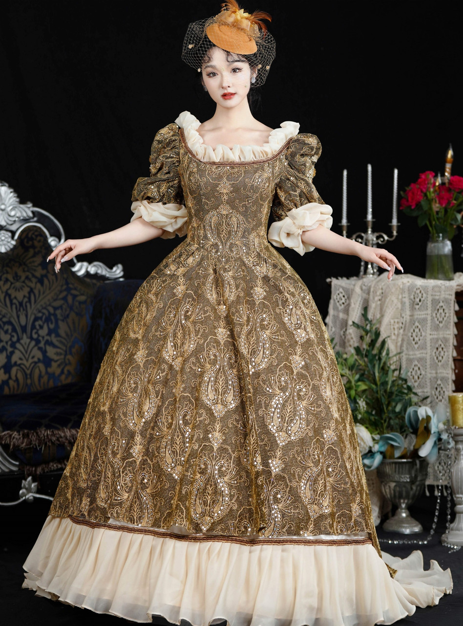 Short Sleeve Square Neck Rococo Baroque Vintage Dress