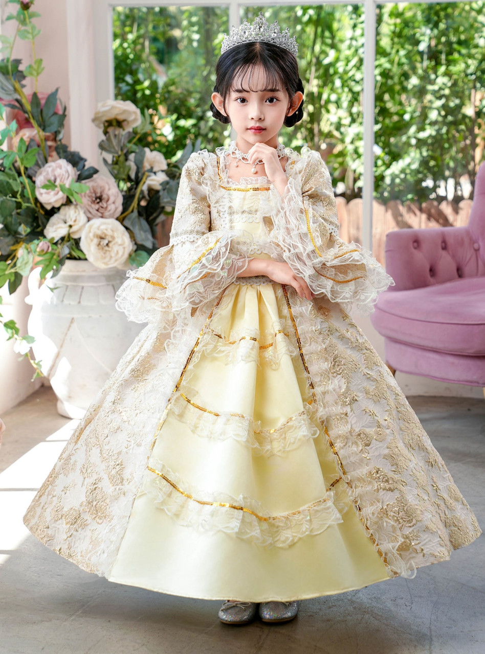 Champagne Long Sleeve Lace Court Vintage Dress