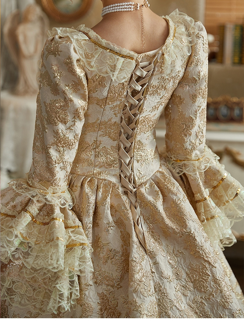 Champagne Long Sleeve Lace Rococo Baroque Dress