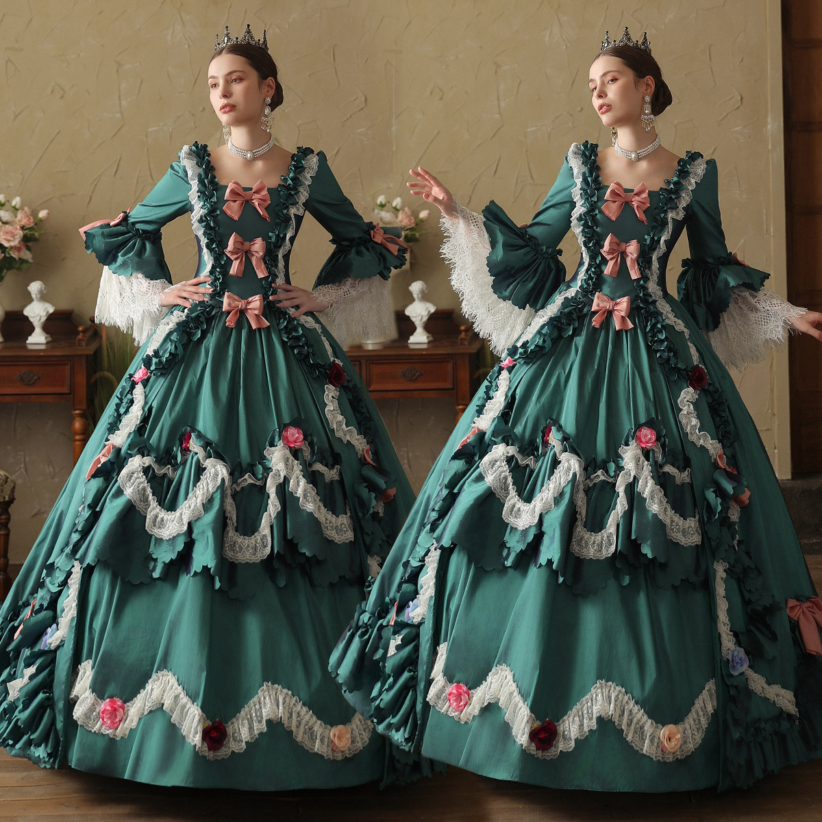 Green Sarin Long Sleeve Flower Antonietta Vintage Dress