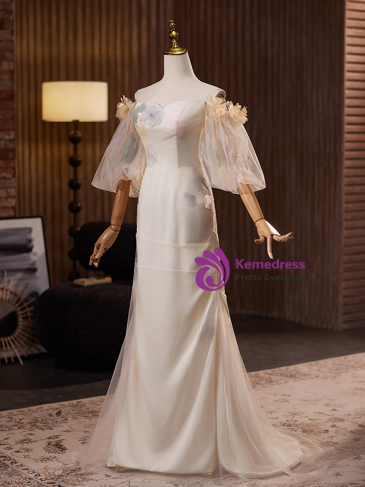 Hi-Low Long Sleeves Champagne Sequin Tulle Wedding Flower Girl Dress