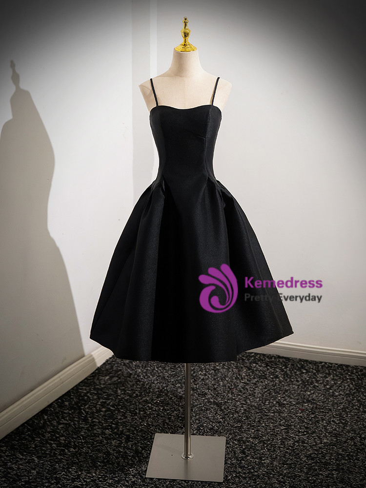 Spaghetti Straps Ruched Sheath Short Prom Dress Black