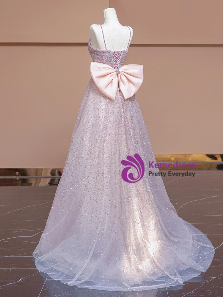 Hot Pink Spaghetti Straps Sequin Prom Dress