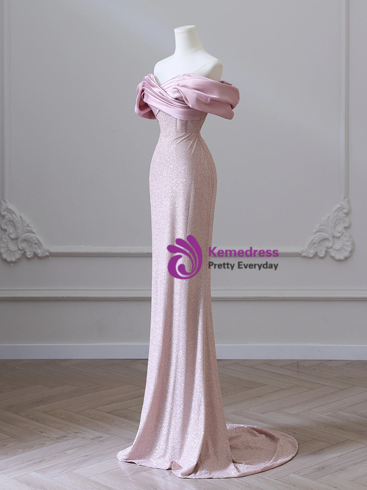 Gorgeous Mermaid Off Shoulder Pink Floral Corset Mermaid Prom Dress with Slit main image 0