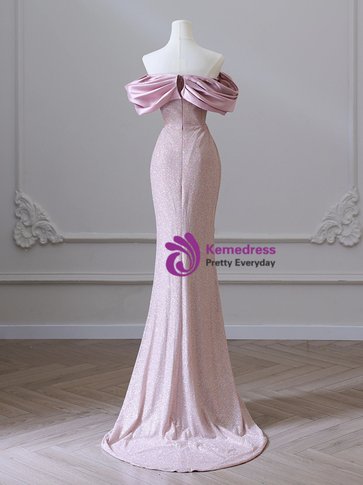Hot Pink Sequin Lace Off the Shoulder Mermaid Prom Dress VK23102304
