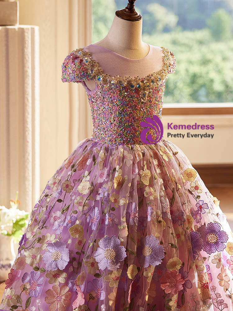 Beautiful Princess Lace Cap Sleeves Flower Girls Dresses