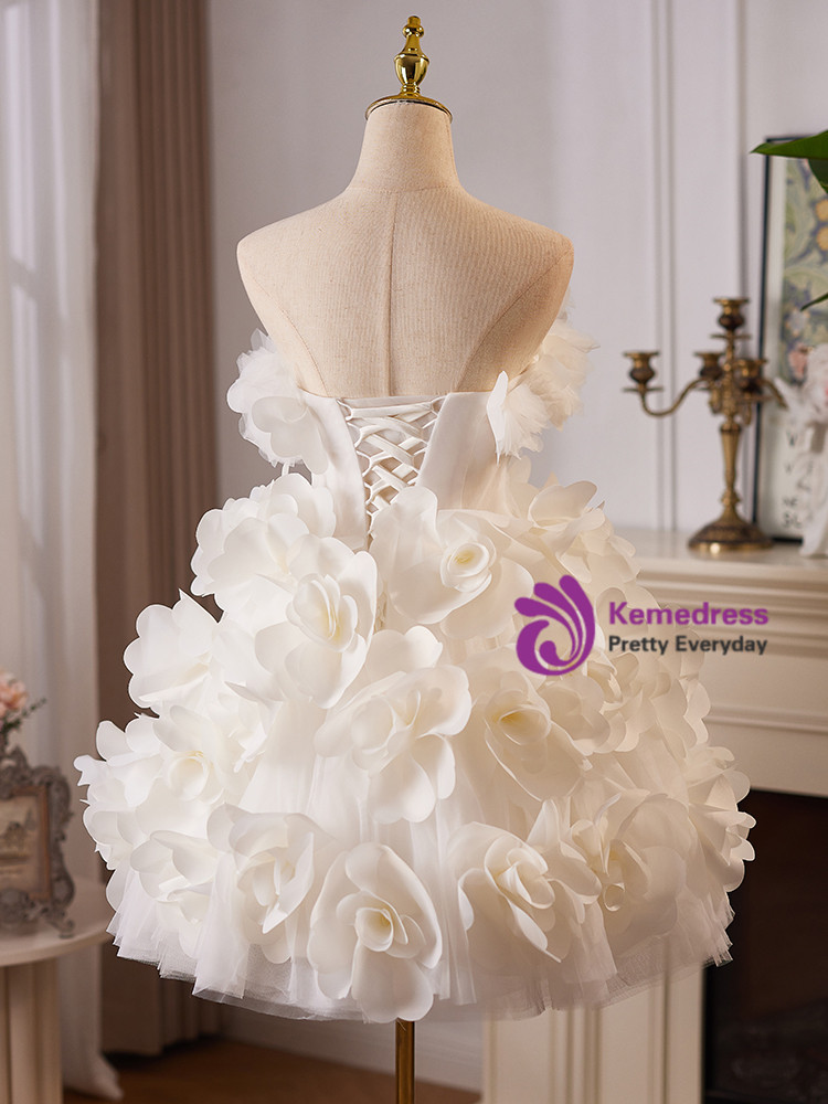 Blue Tulle Short Homecoming Dress With 3D Flowers