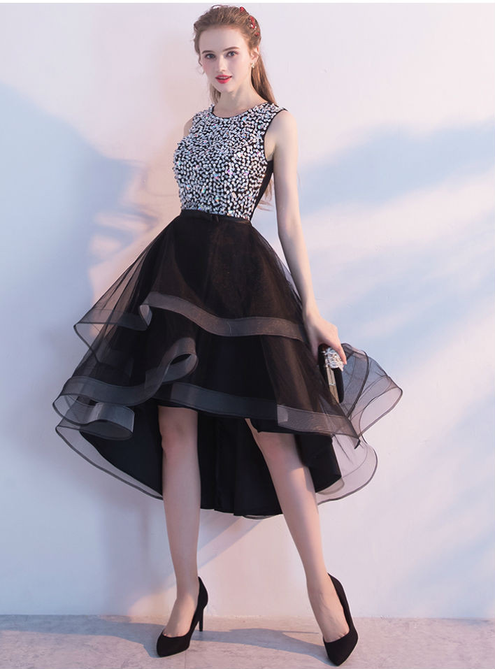 2017 New Luxury Sequined Pearls Prom Dresses Black High Low Prom Dresses 2017 New Luxury Sequined Pearls Prom Dresses Black High Low Prom Dresses