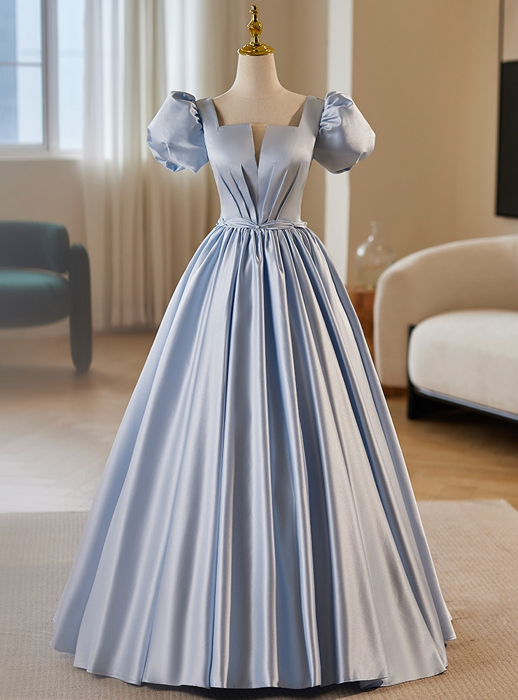 Blue Satin Short Sleeve Pleats Quinceanera Dress Blue Satin Short Sleeve Pleats Quinceanera Dress