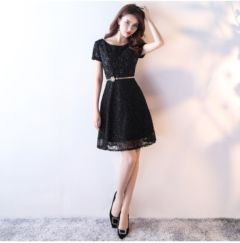 green emerald velvet dress Simple Yet Elegant Short Sleeve Dress- Black