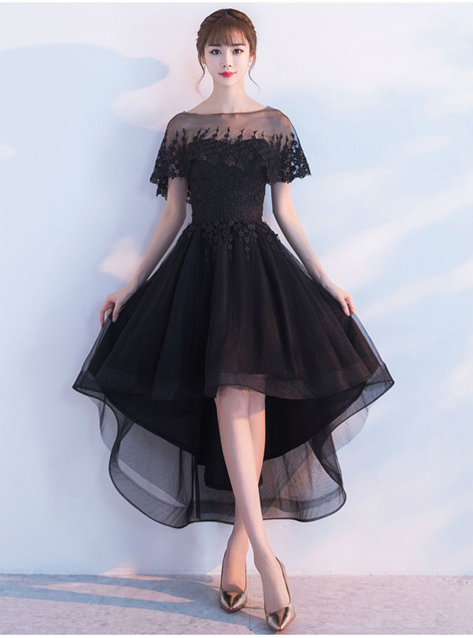2017 New Elegant Black High Low Prom Dresses whit Jacket