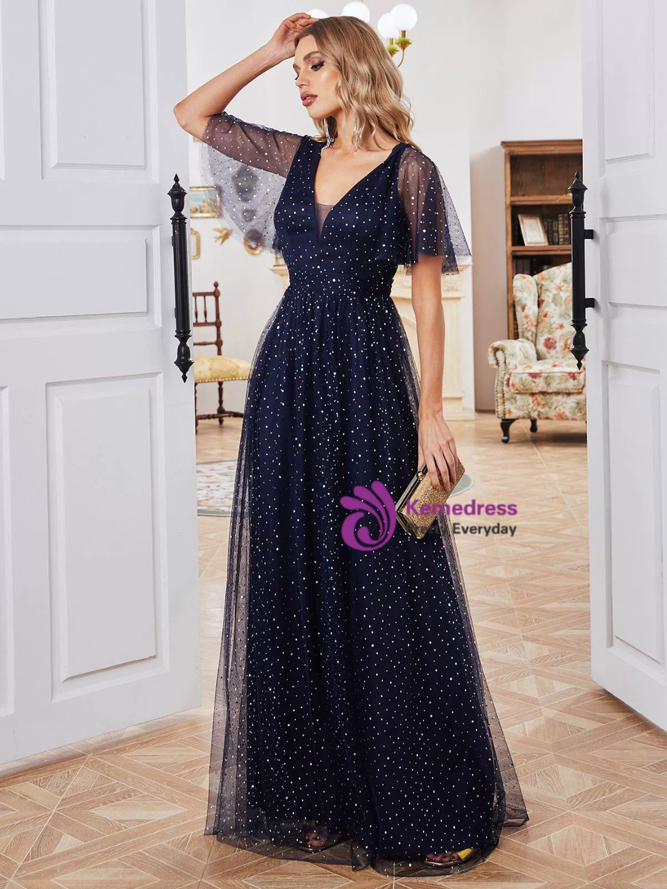 New Arrival Simple V-neck Tulle Cheap Bridesmaid Dresses, BD0532