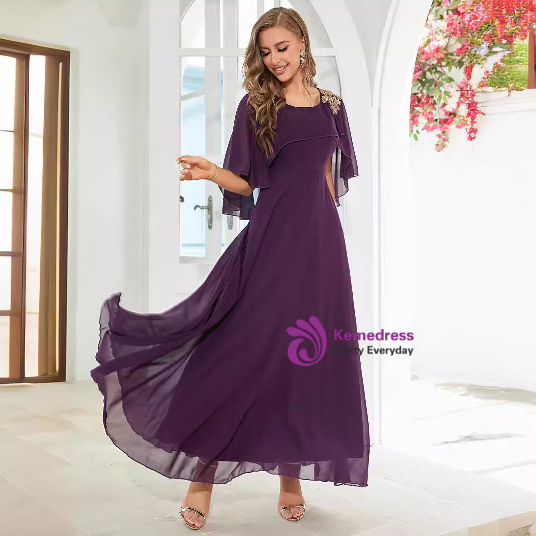 13825 Purple Chiffon Dress