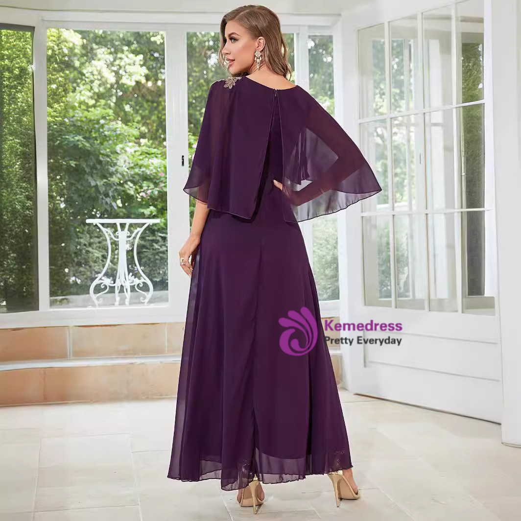 Light Purple One Shoulder Lace Applique Chiffon Party Dress, A-line Bridesmaid Dress