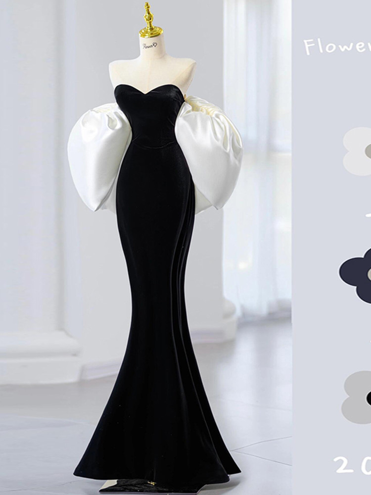 Elegant Mermaid High Neckline Black Velvet Prom Dresses Birthday Outfits Evening Gown SD990 main image 0