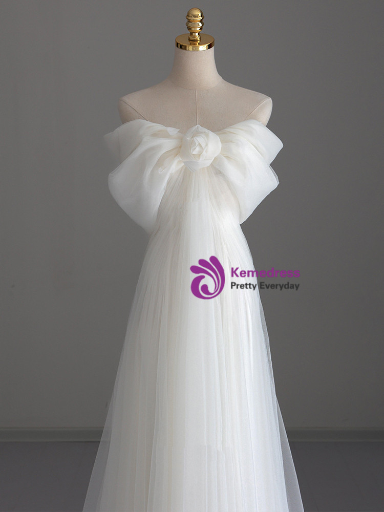 A-Line Off the Shoulder White Tulle Wedding Dresses VK23112507 main image 1