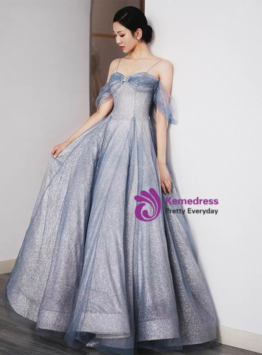 Tulle Pleated Bodice Spaghetti Straps Dresses Sky Blue Plus Size