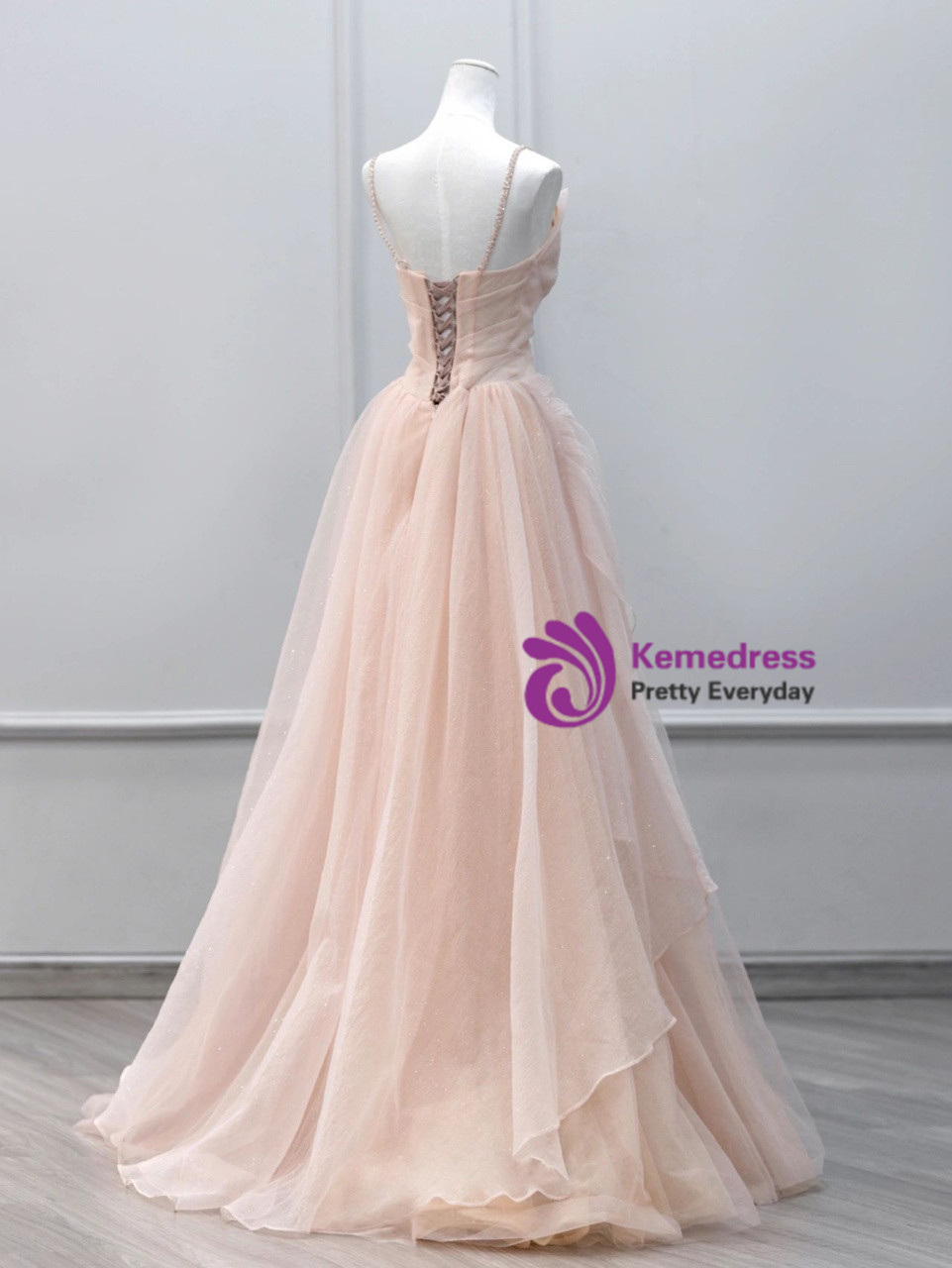 Weitese Dress Pink Fashion Spaghetti Strap Long Floor Length Tulle Prom Dress Evening Dress