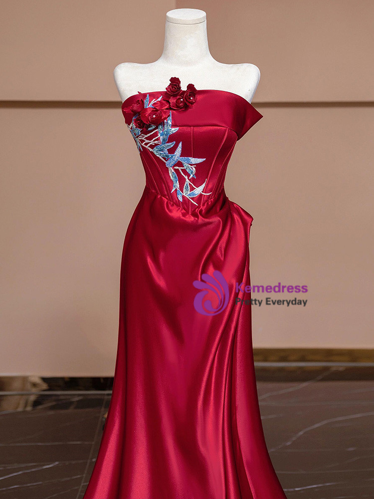 Red lace prom dress, lace applique prom dresses, spagehtti strap prom dresses main image 1