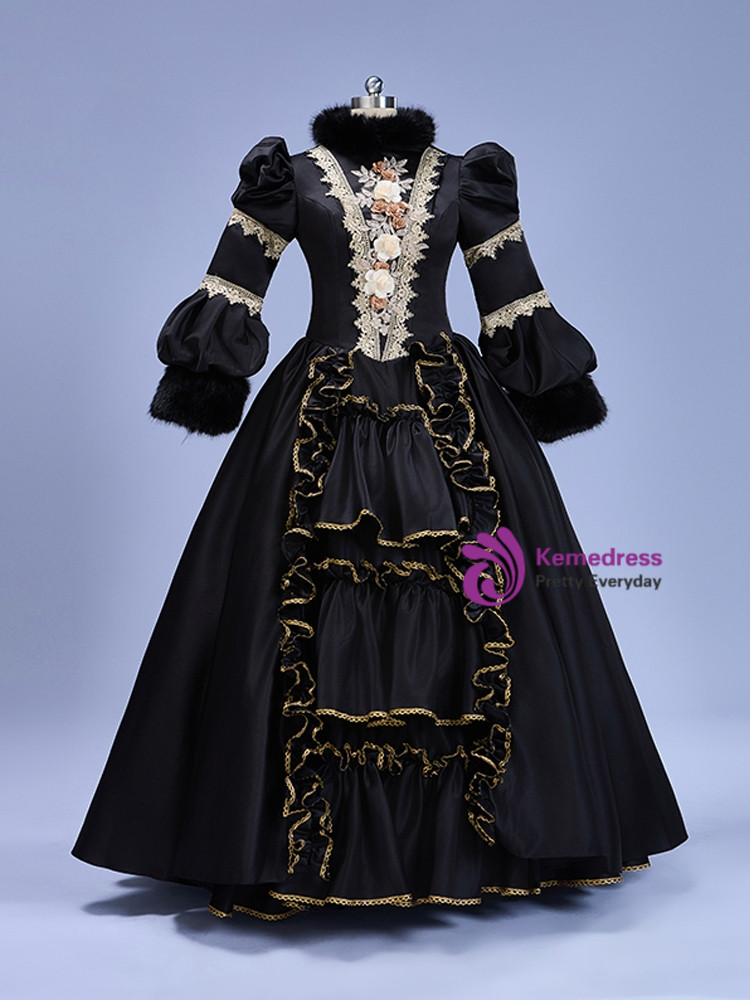 Lace Cap Sleeve Satin Long Flower Girl Dress with Bow Black