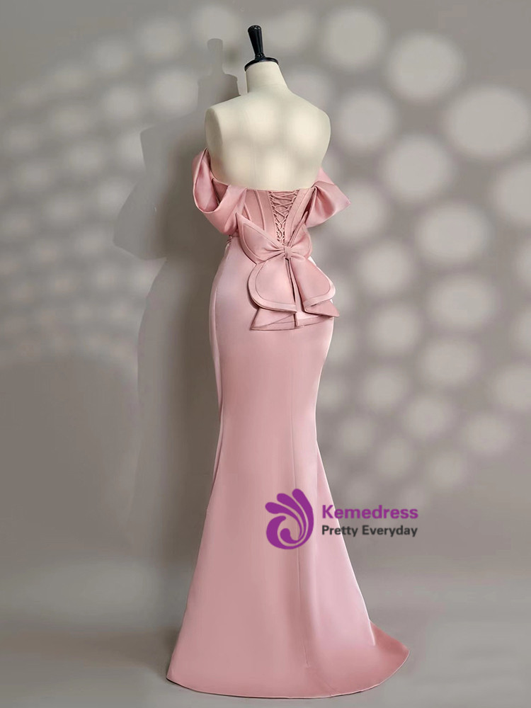 Amazing Pink Off-the-shoulder Appliques Mermaid Long Prom Dress main image 1