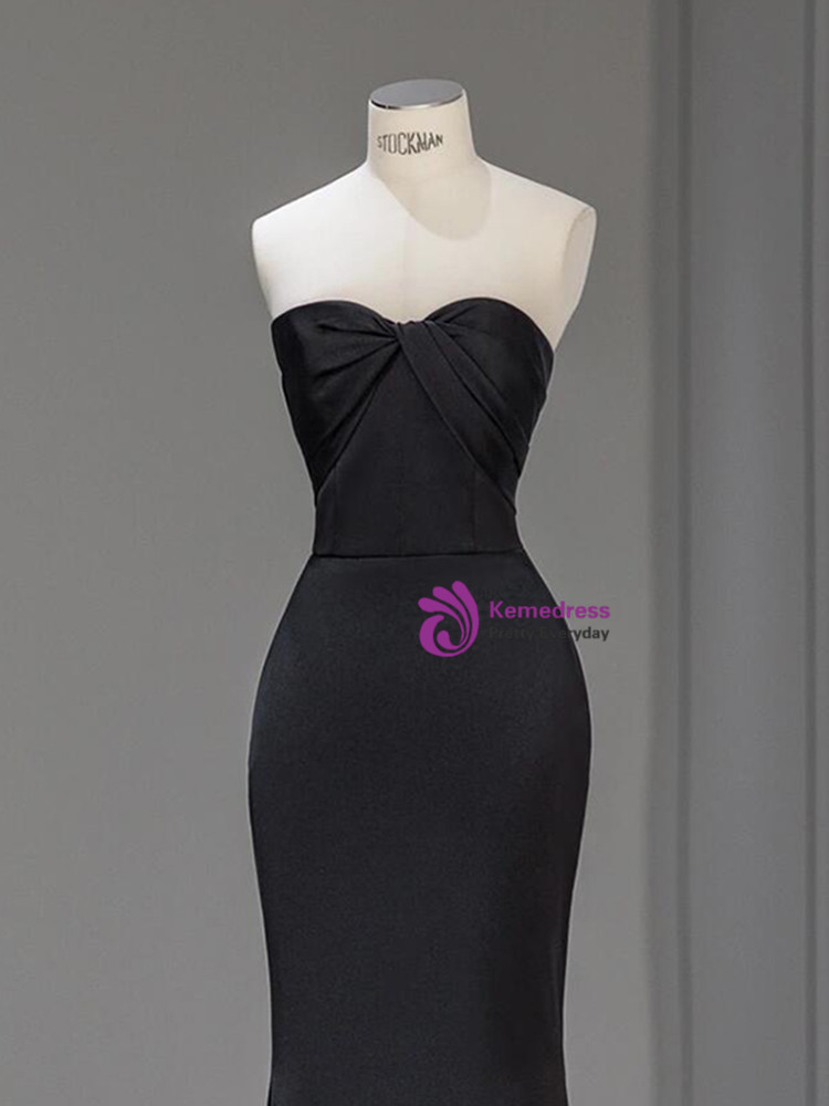 Stylish Black Halter Satin Pleated Mermaid Long Party Dress Prom Dresses SP1044 main image 0