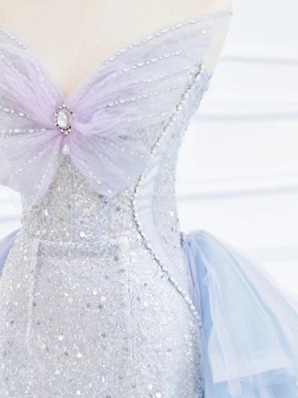 Back view of Blue Purple Sequin Mermaid Prom Dress with Tulle