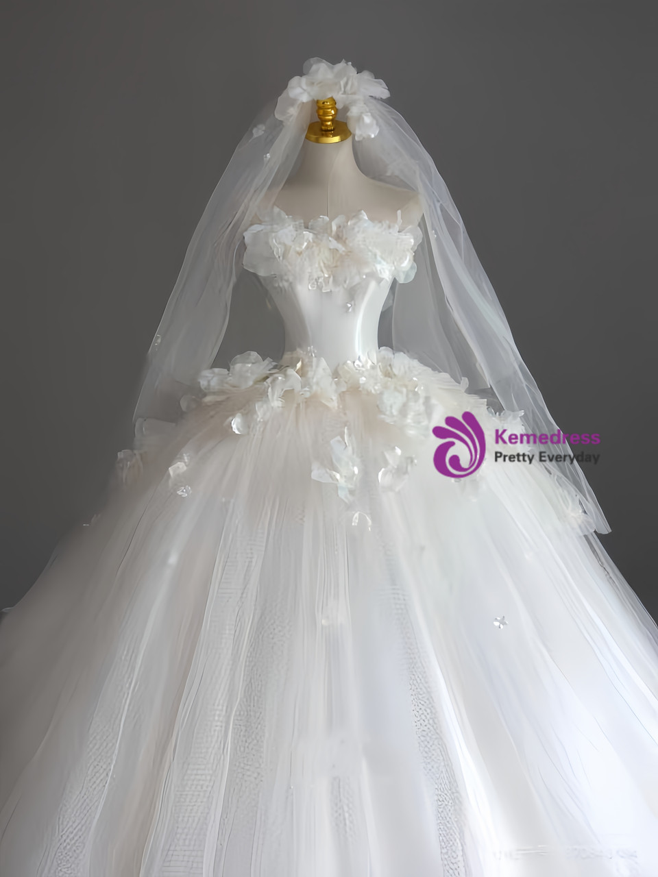 Simple Rustic 3D flowers A-line Tulle Backless Wedding Dress main image 1
