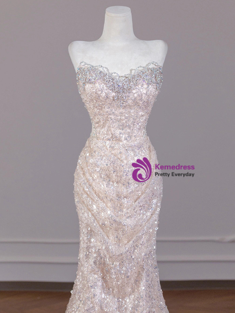 Mermaid Sequins Beading Prom Dress With Detachable Train main image 1