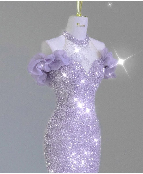 Charming Mermaid Purple Sequins Prom Dresses with Detachable Straps VK073182
