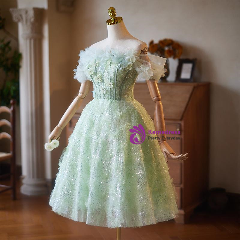 Sequin Fringes Green Homecoming Dress