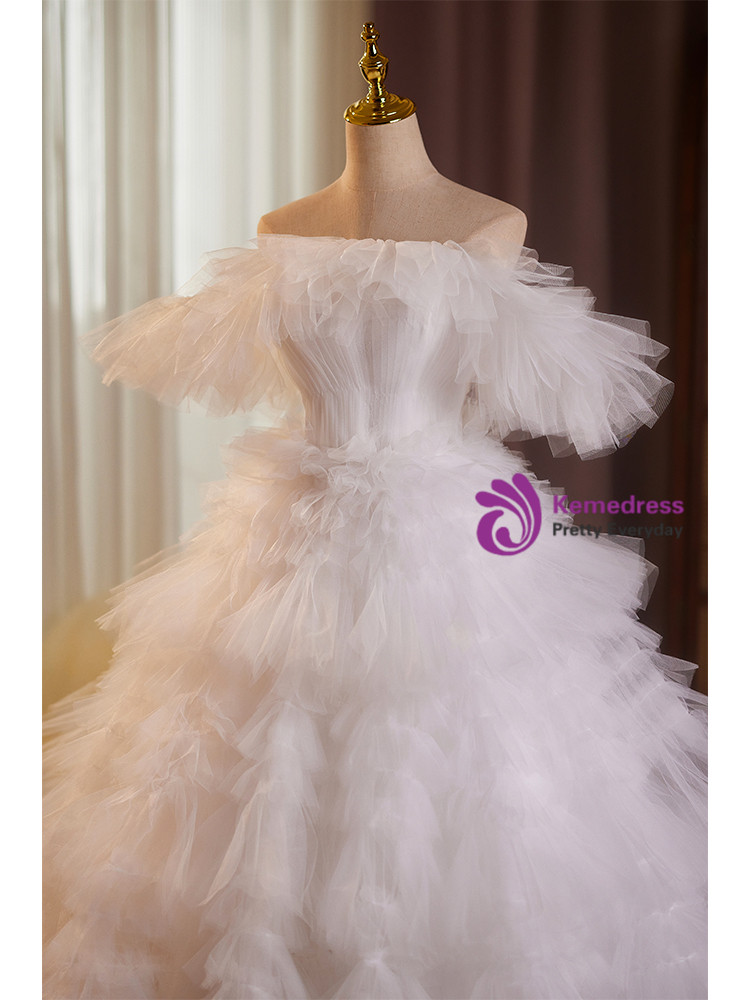 Tulle Tiered Off-Shoulder Wedding Dress