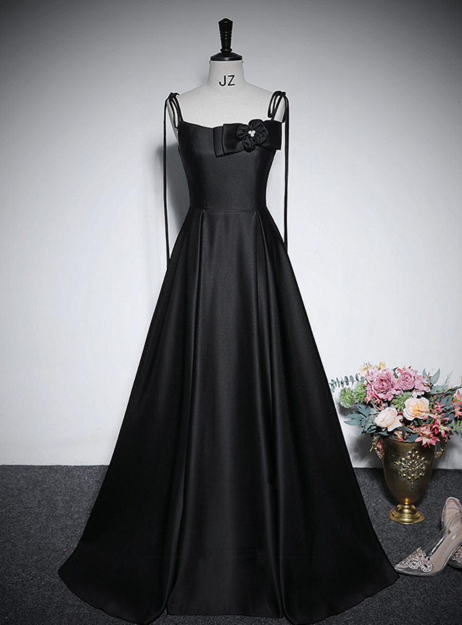blue dress for baby girl Dark Navy Bow Shoulder Dot Tulle Ball Gown Long Prom Dress – DressesTailor main image 1