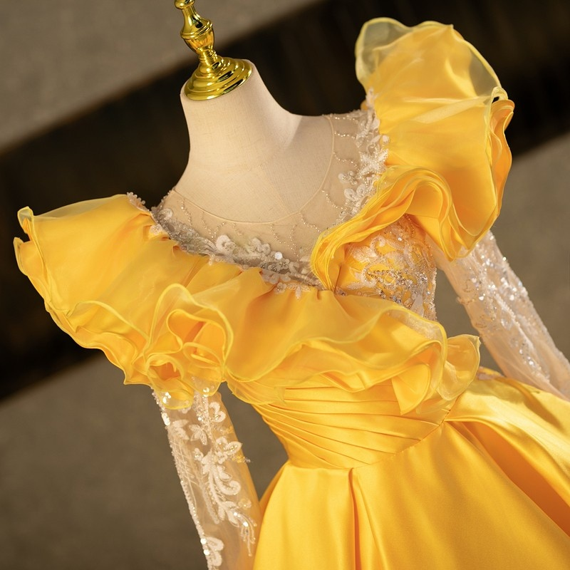 Yellow Satin Long Sleeve Sequins Quinceanera Dress Yellow Satin Long Sleeve Sequins Quinceanera Dress