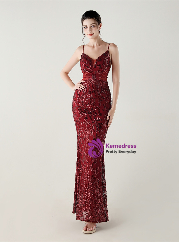In Stock:Ship in 48 Hours Simple Burgundy Mermaid Sequins Beading Party Dress In Stock:Ship in 48 Hours Simple Burgundy Mermaid Sequins Beading Party Dress
