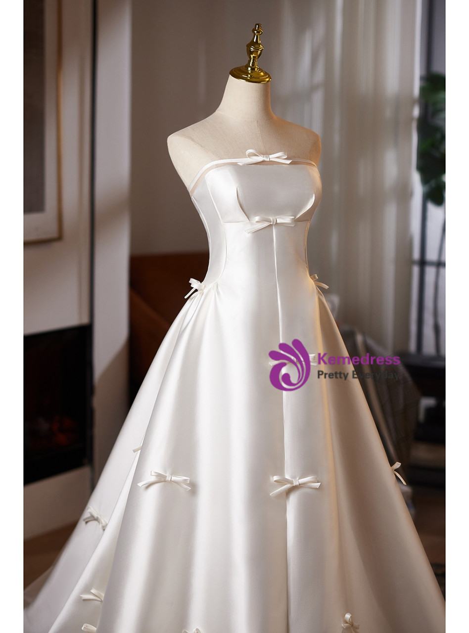 Strapless Back Tie Bow White  Dress