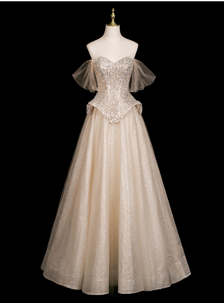 white prom dress with gold sequins Sherri Hill Sequin Open Back Prom Dress 54912 Ivory/Silver/Gold / 0