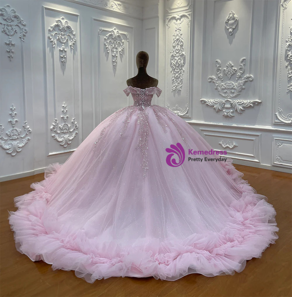 Close-up of tiered cloud ruffle hem and beadwork