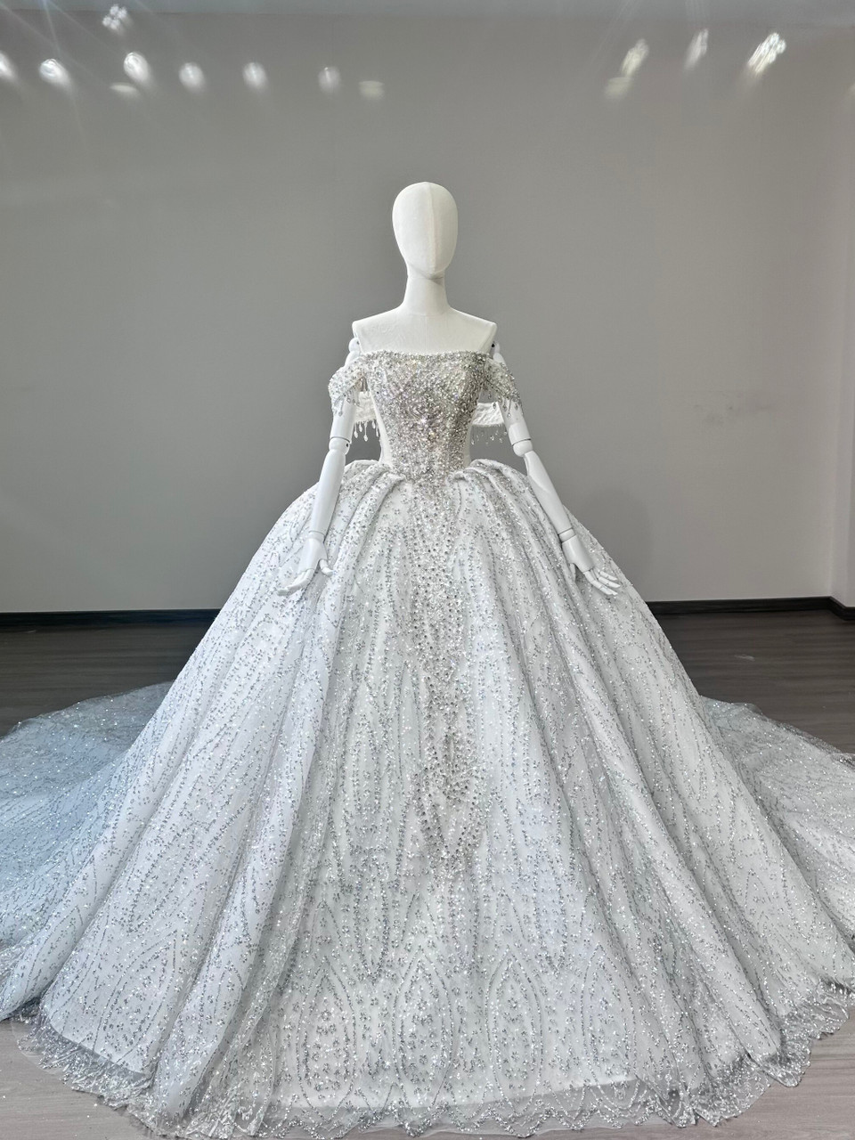 white wedding dress with silver beading Fully beaded halter neck mermaid wedding dress