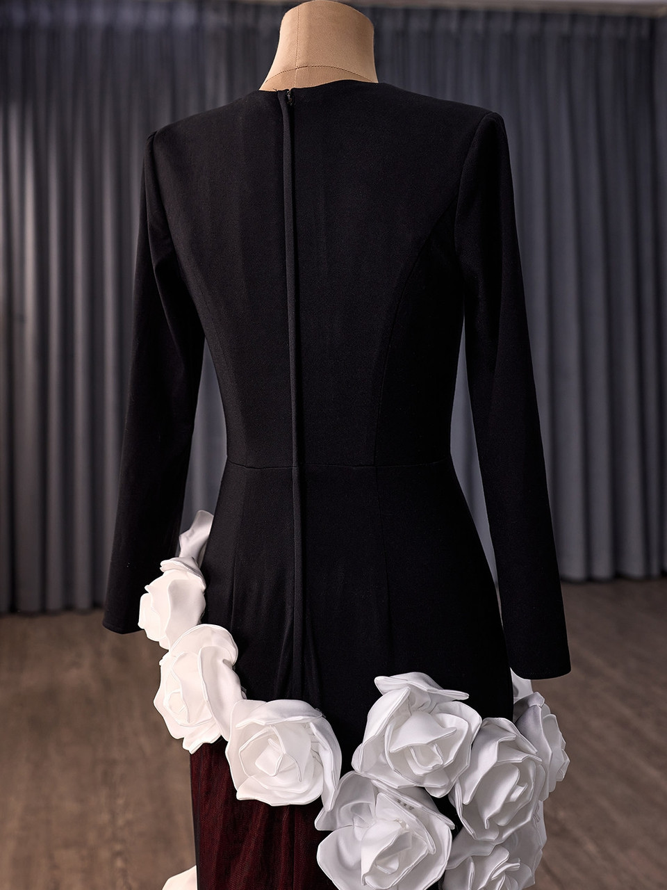 black and white long sleeve prom dress Unique One Shoulder Long Sleeve Black Satin and White Lace Long Prom D   Oktypes